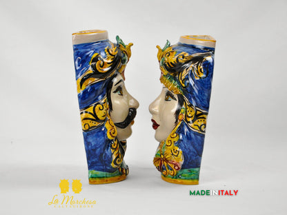 Teste di Moro in Ceramica Caltagirone Umidificatori Decorati 21cm - Vari Modelli