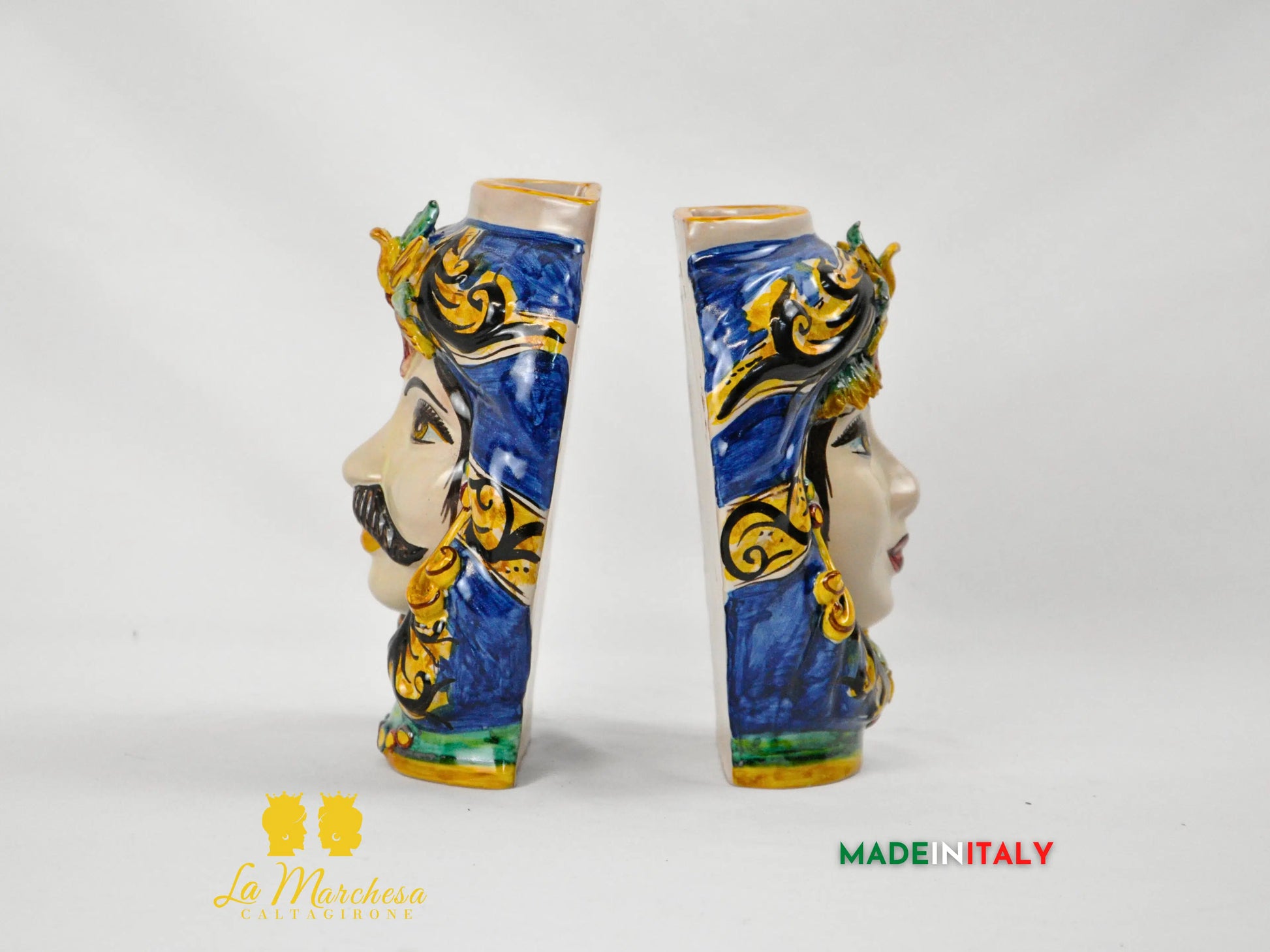 Teste di Moro in Ceramica Caltagirone Umidificatori Decorati 21cm - Vari Modelli