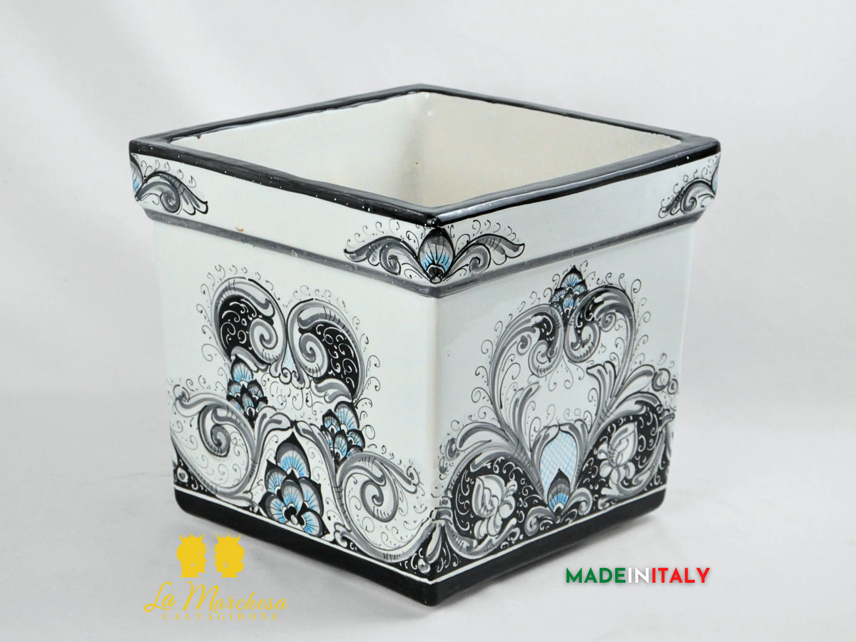 Portavaso Quadrato Decoro Barocco in Ceramica di Caltagirone 31cm - Vari Colori