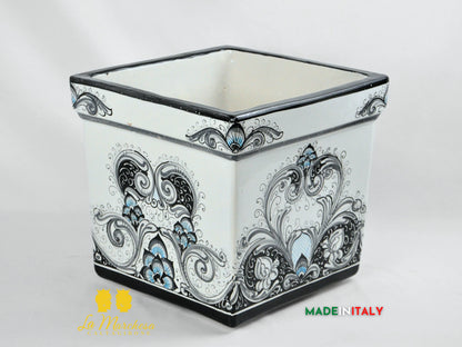 Portavaso Quadrato Decoro Barocco in Ceramica di Caltagirone 31cm - Vari Colori