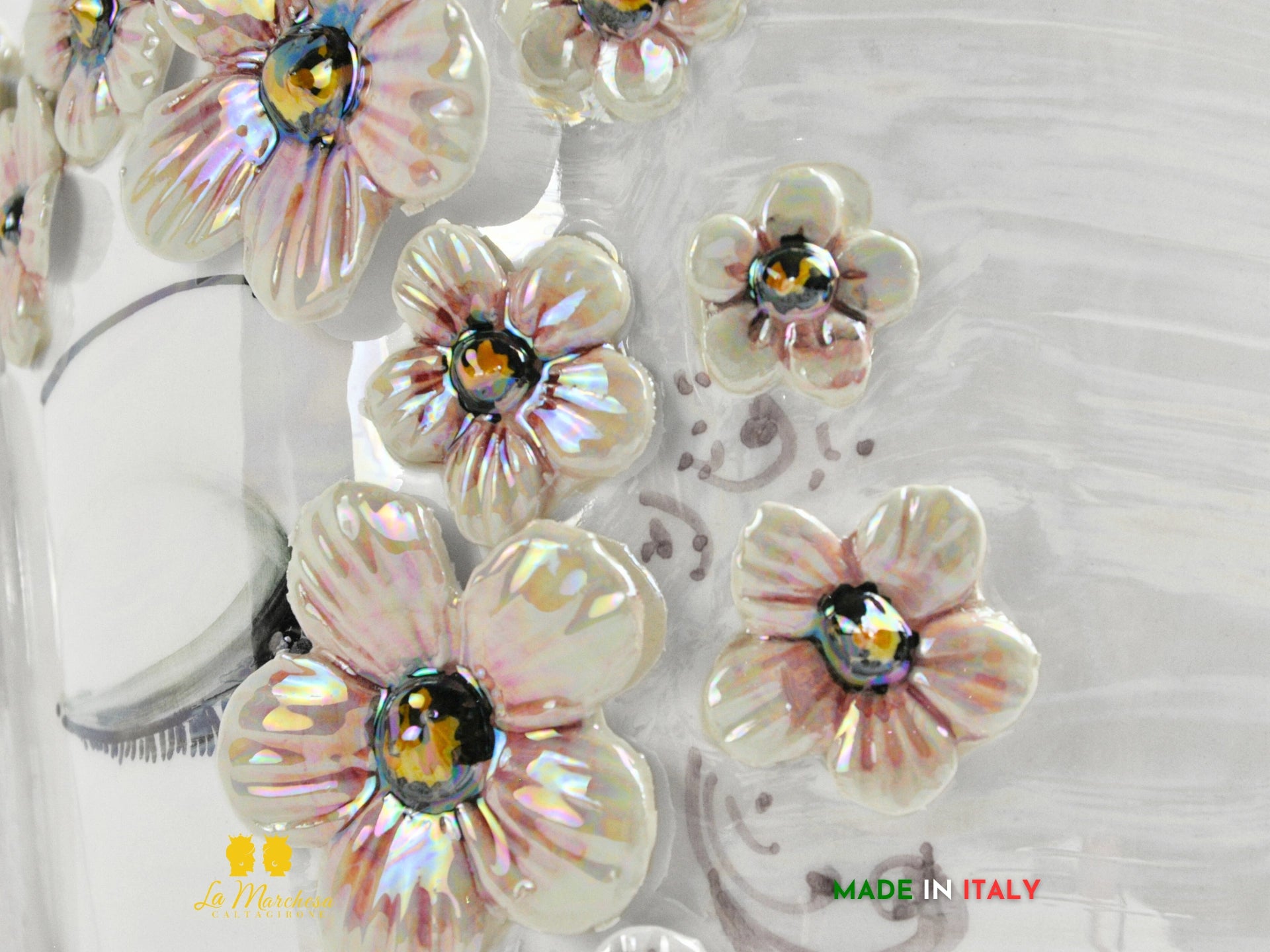 Portavaso in Ceramica di Caltagirone design Volto Madreperla 30cm