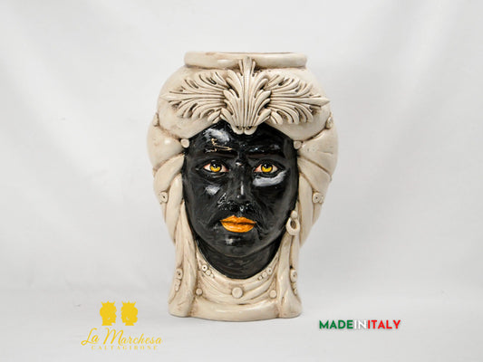OUTLET - Testa di Moro Viso Madreperla in Ceramica di Caltagirone 39cm