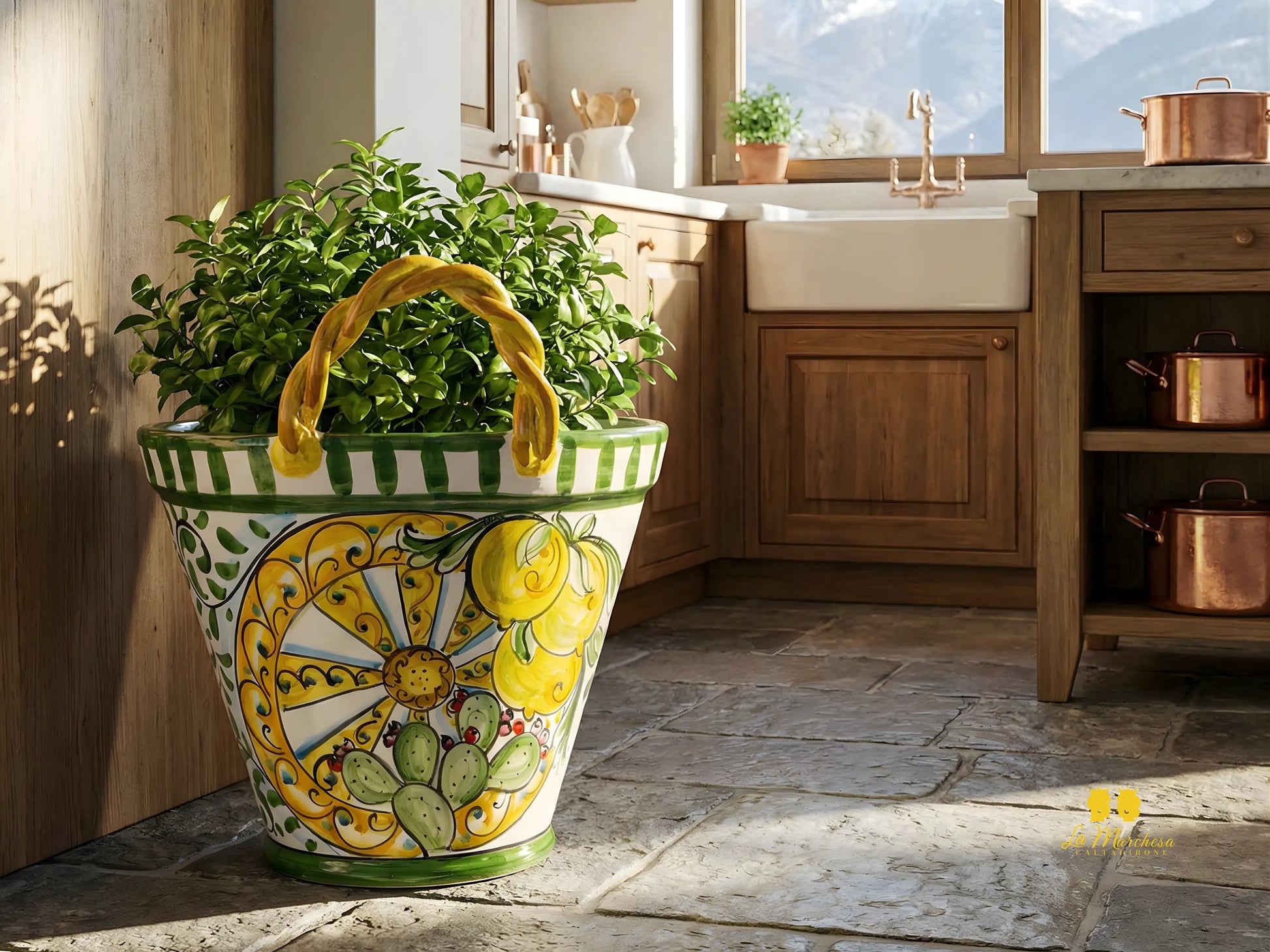 Coffa Siciliana Portavaso Ceramica di Caltagirone Carretto e Fichi D'India- Varie Misure
