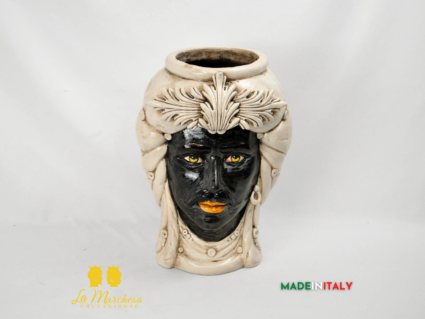OUTLET - Testa di Moro Viso Madreperla in Ceramica di Caltagirone 39cm