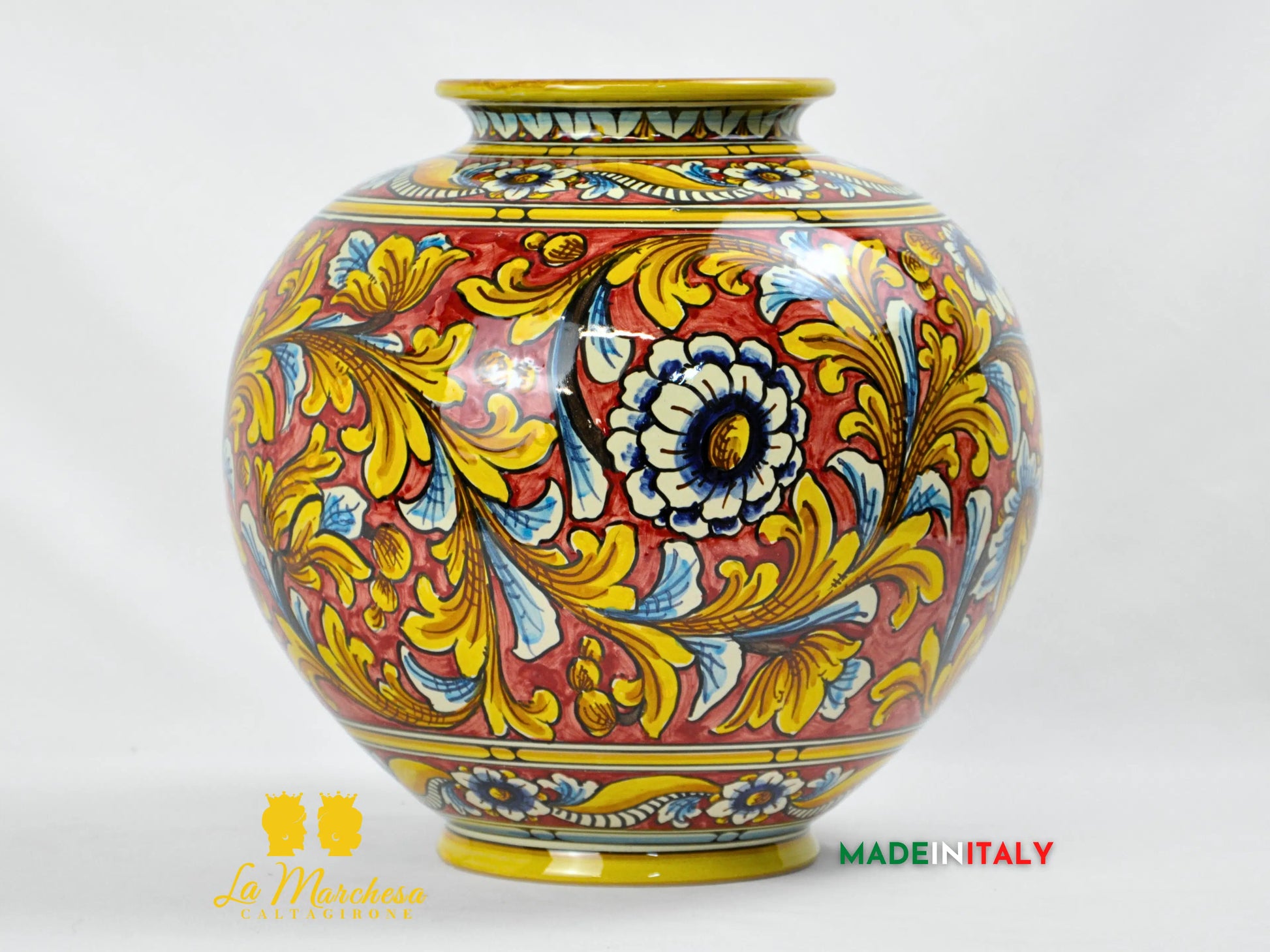 Vaso Decoro Ornato in Ceramica di Caltagirone 29cm