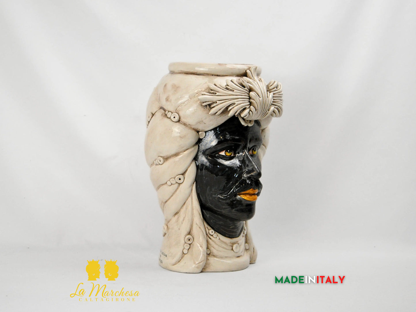 OUTLET - Testa di Moro Viso Madreperla in Ceramica di Caltagirone 39cm