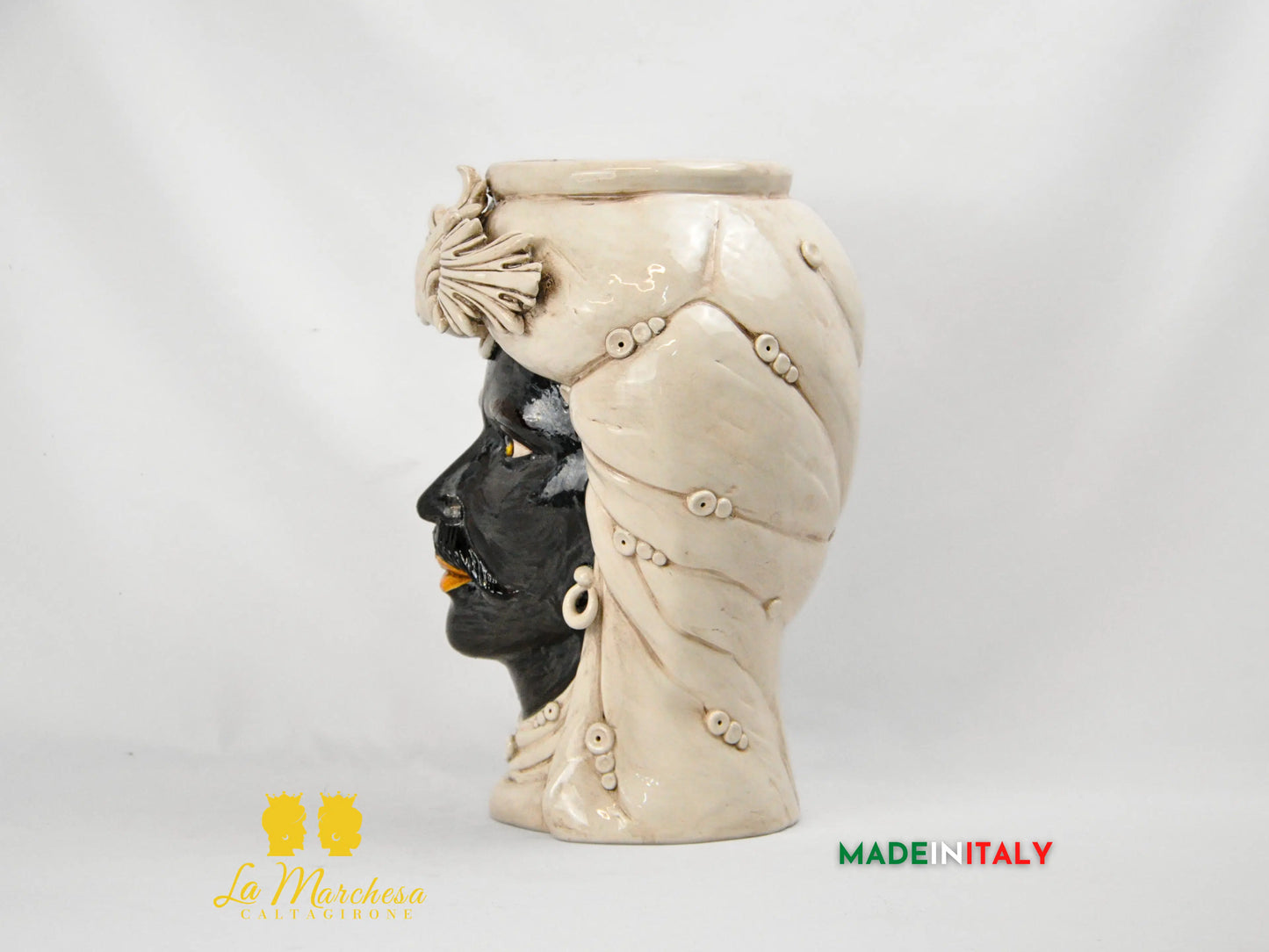 OUTLET - Testa di Moro Viso Madreperla in Ceramica di Caltagirone 39cm