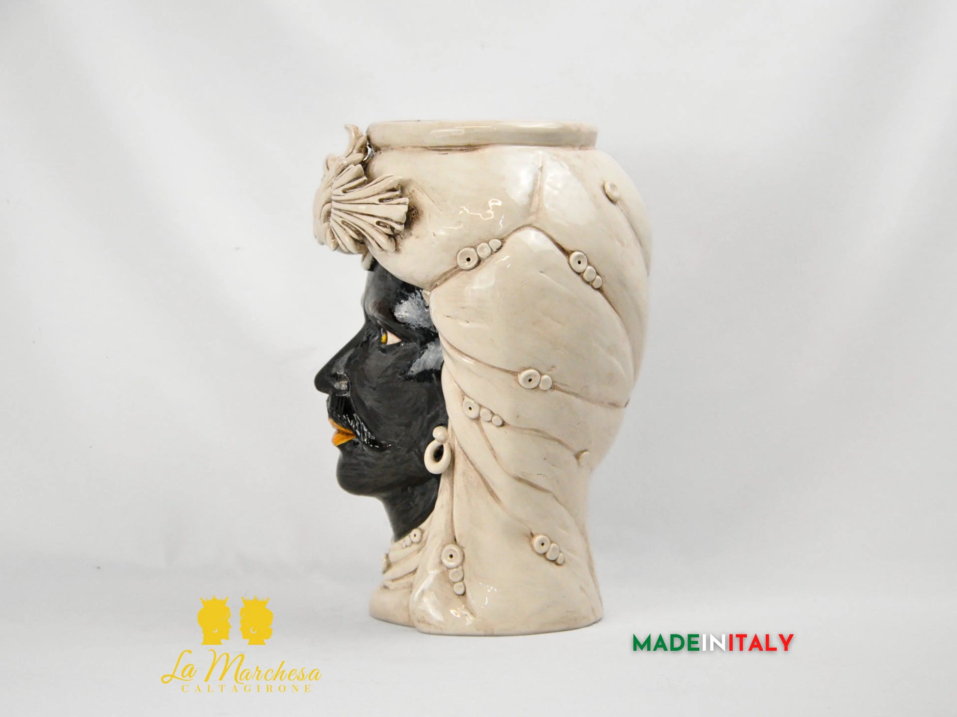 OUTLET - Testa di Moro Viso Madreperla in Ceramica di Caltagirone 39cm