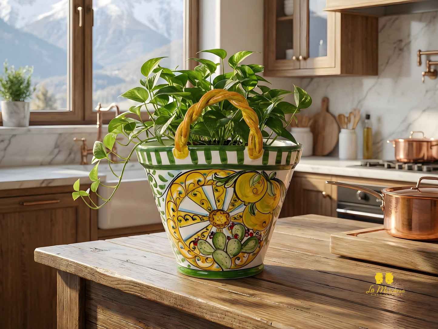 Coffa Siciliana Portavaso Ceramica di Caltagirone Carretto e Fichi D'India- Varie Misure