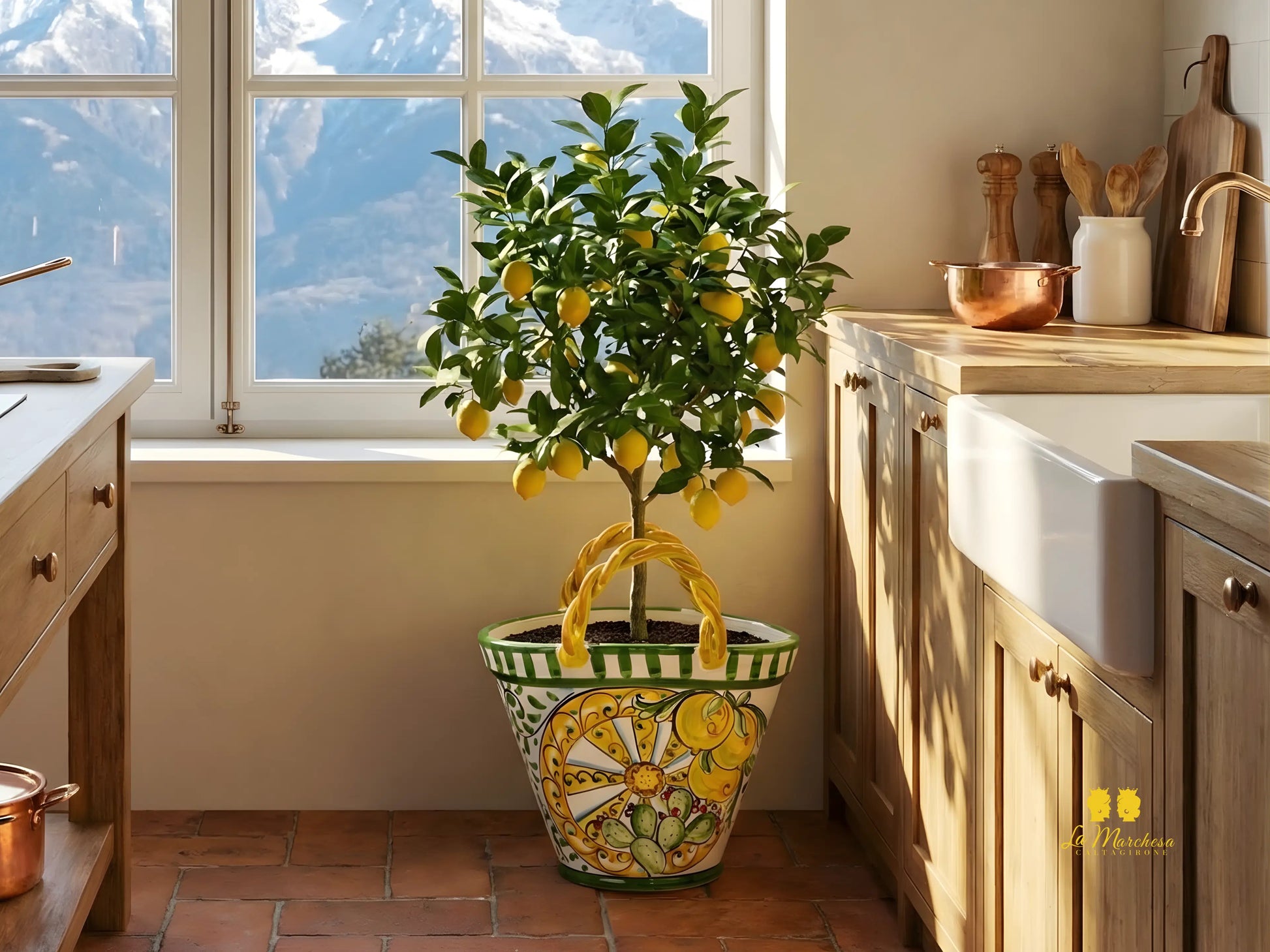 Coffa Siciliana Portavaso Ceramica di Caltagirone Carretto e Fichi D'India- Varie Misure