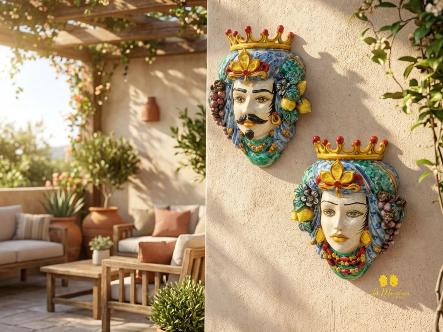 Teste di Moro in Ceramica di Caltagirone da Parete Craquelé - Vari Modelli
