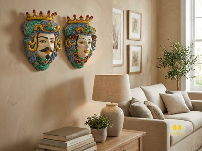 Teste di Moro in Ceramica di Caltagirone da Parete Craquelé - Vari Modelli