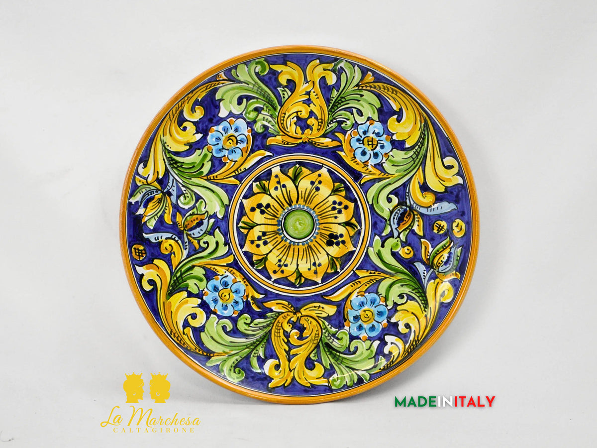 Piatto in Ceramica di Caltagirone Ornato Fiore 32cm - Vari colori