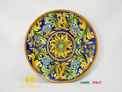 Piatto in Ceramica di Caltagirone Ornato Fiore 32cm - Vari colori