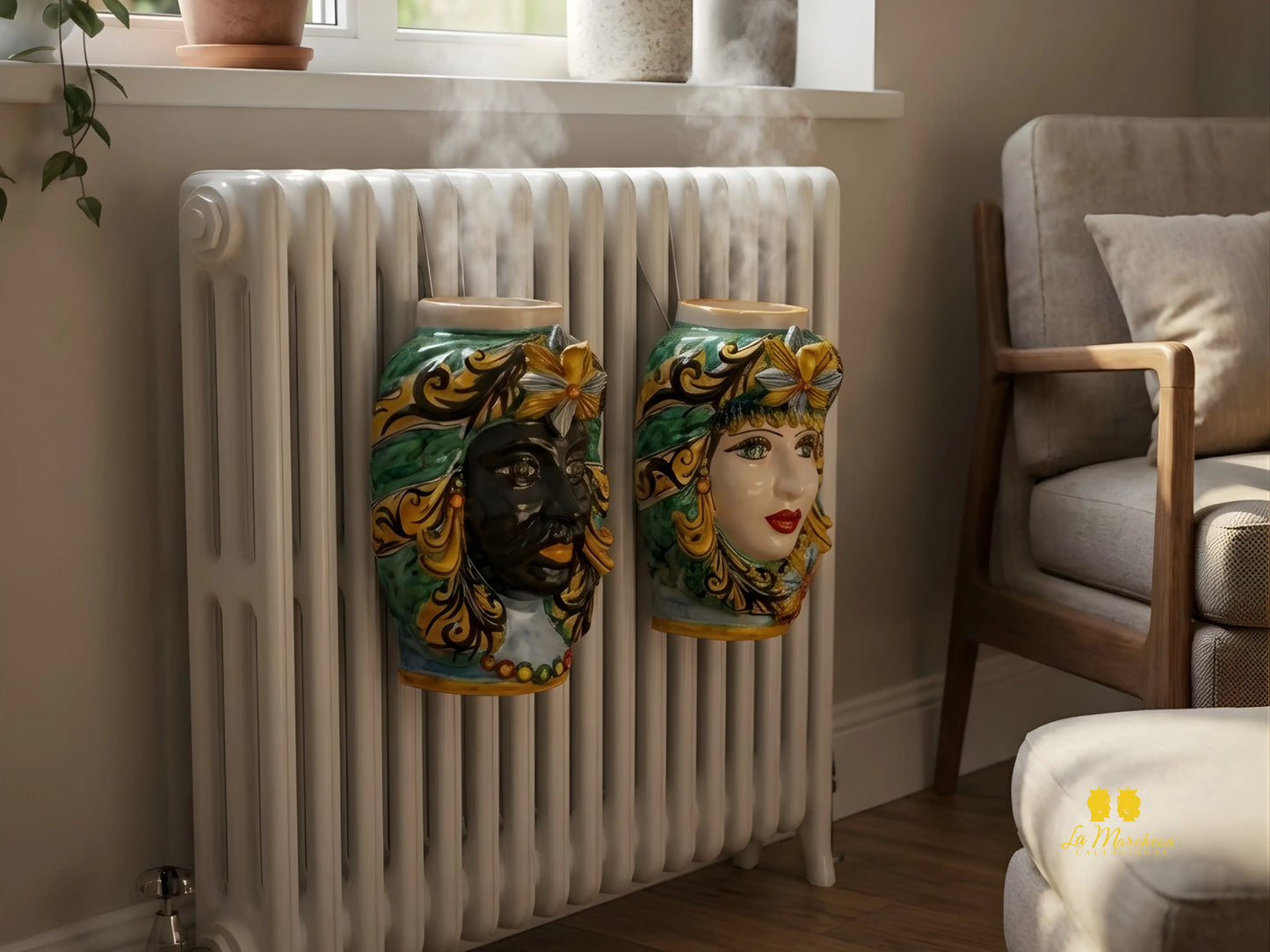 Teste di Moro in Ceramica Caltagirone Umidificatori Decorati 21cm - Vari Modelli