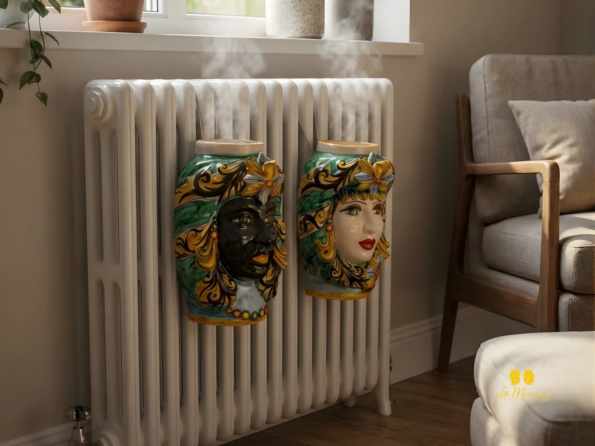 Teste di Moro in Ceramica Caltagirone Umidificatori Decorati 21cm - Vari Modelli