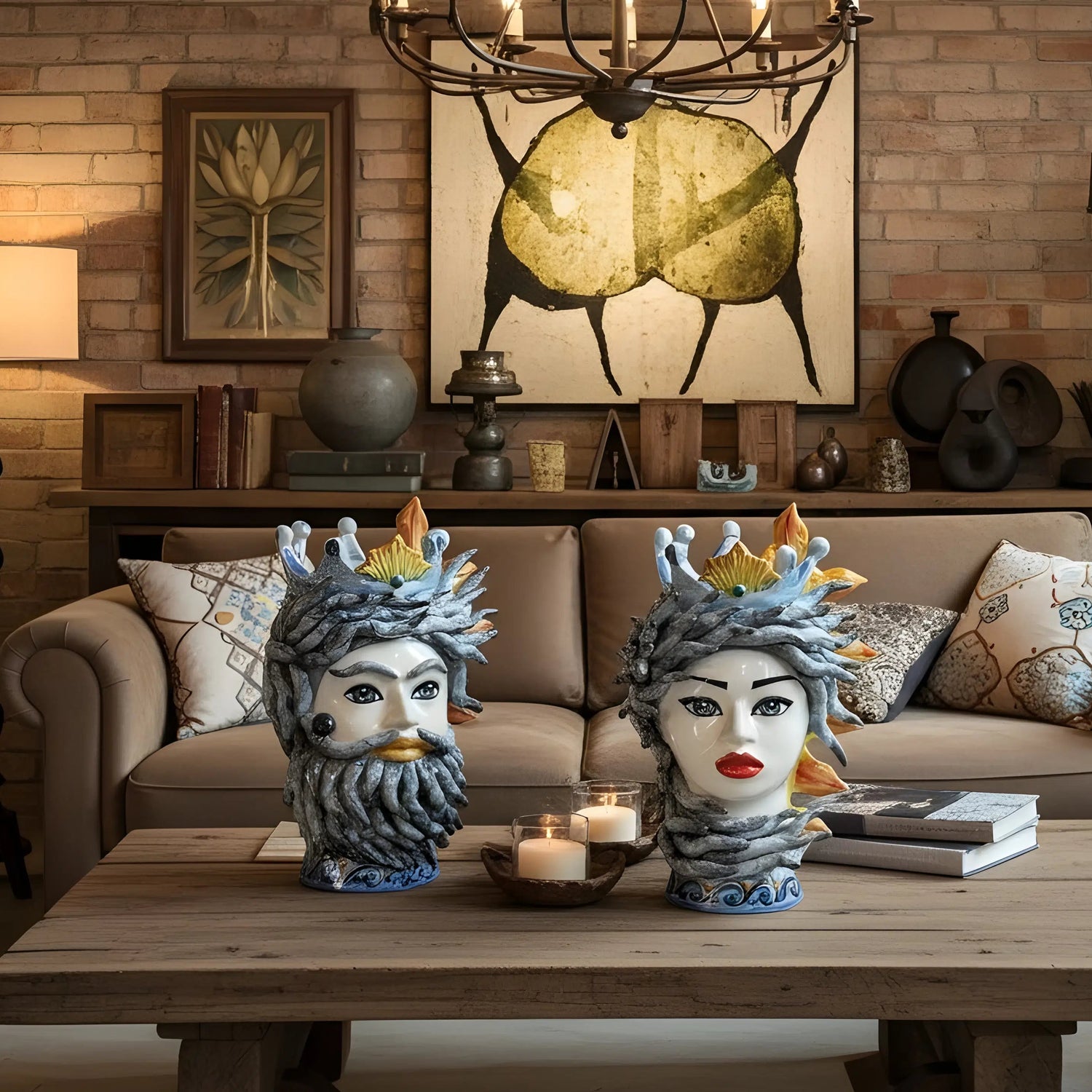 Teste di moro Sole e Vento in ceramica di caltagirone