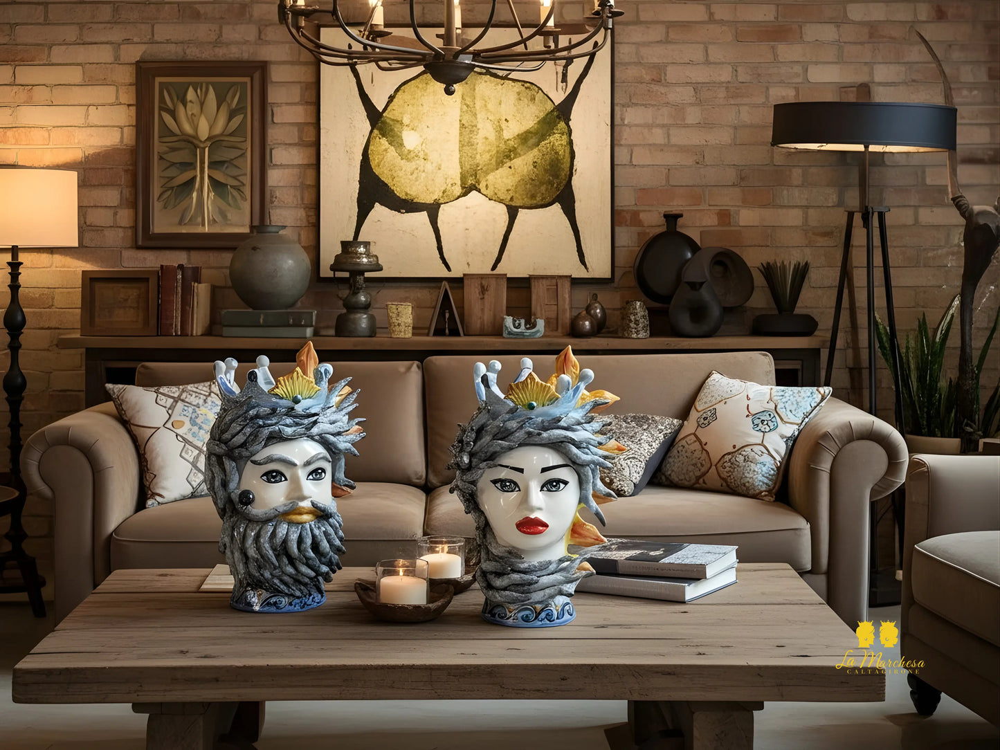 Teste di Moro Sole Vento in Ceramica di Caltagirone 39cm