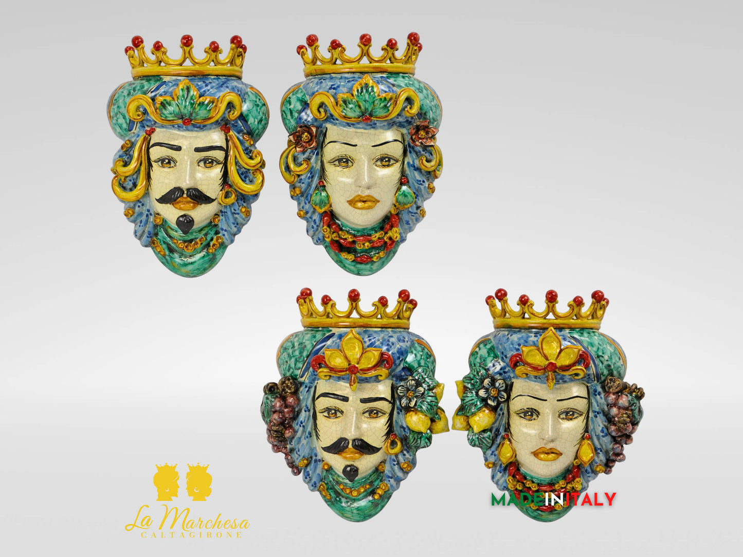 Teste di Moro in Ceramica di Caltagirone da Parete Craquelé - Vari Modelli