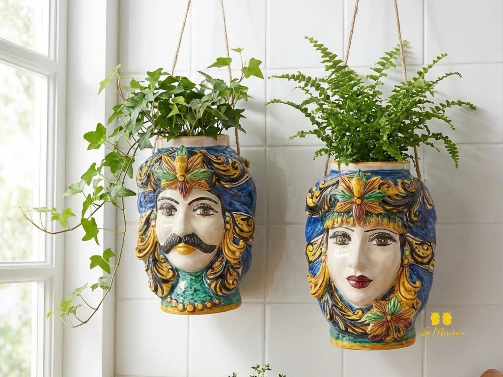 Teste di Moro in Ceramica Caltagirone Umidificatori Decorati 21cm - Vari Modelli