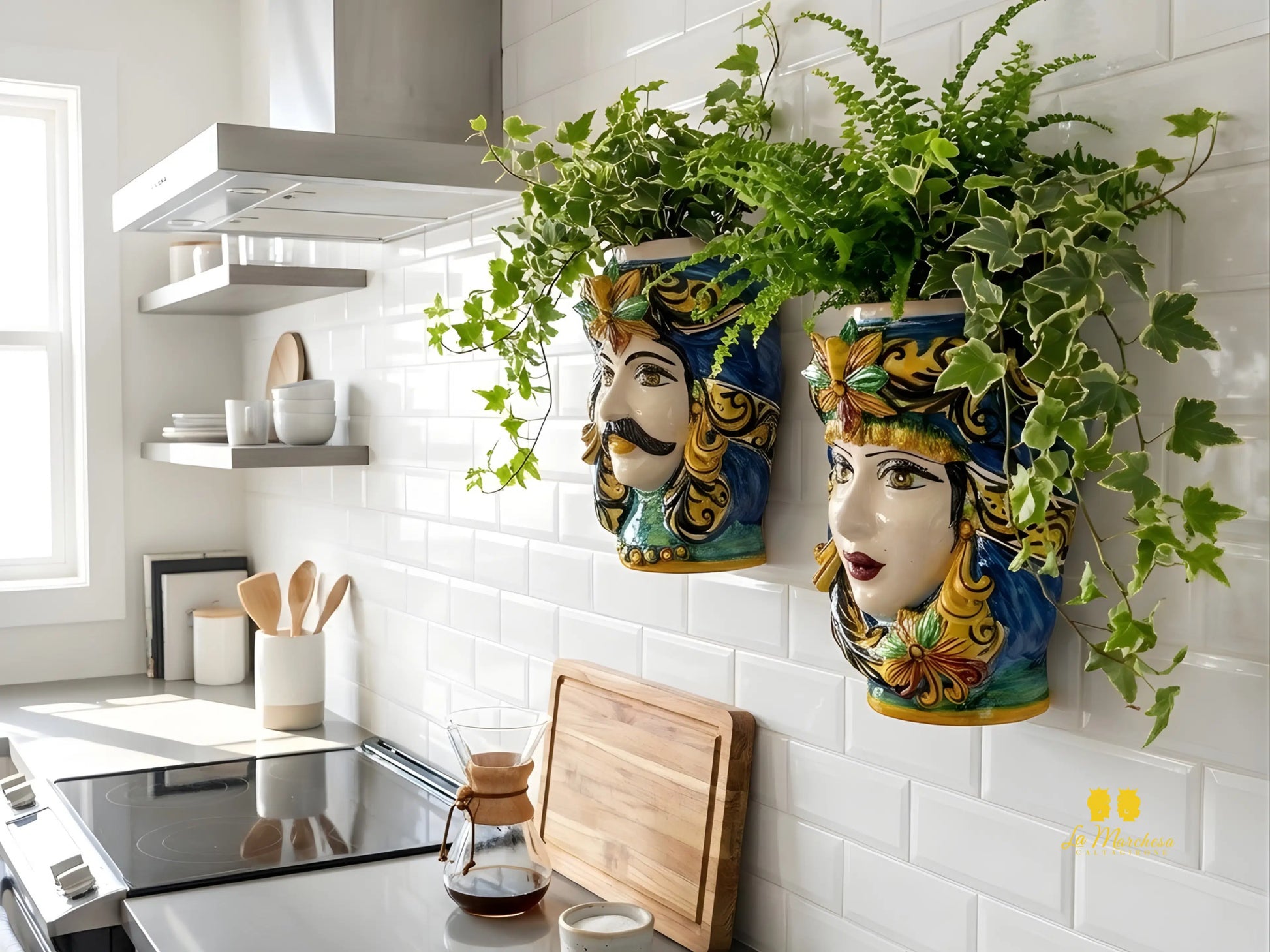 Teste di Moro in Ceramica Caltagirone Umidificatori Decorati 21cm - Vari Modelli
