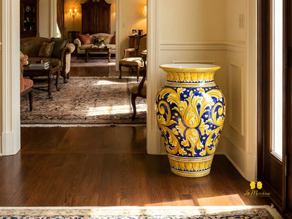 Porta Ombrelli Giara in Ceramica di Caltagirone Ornato Blu 51cm