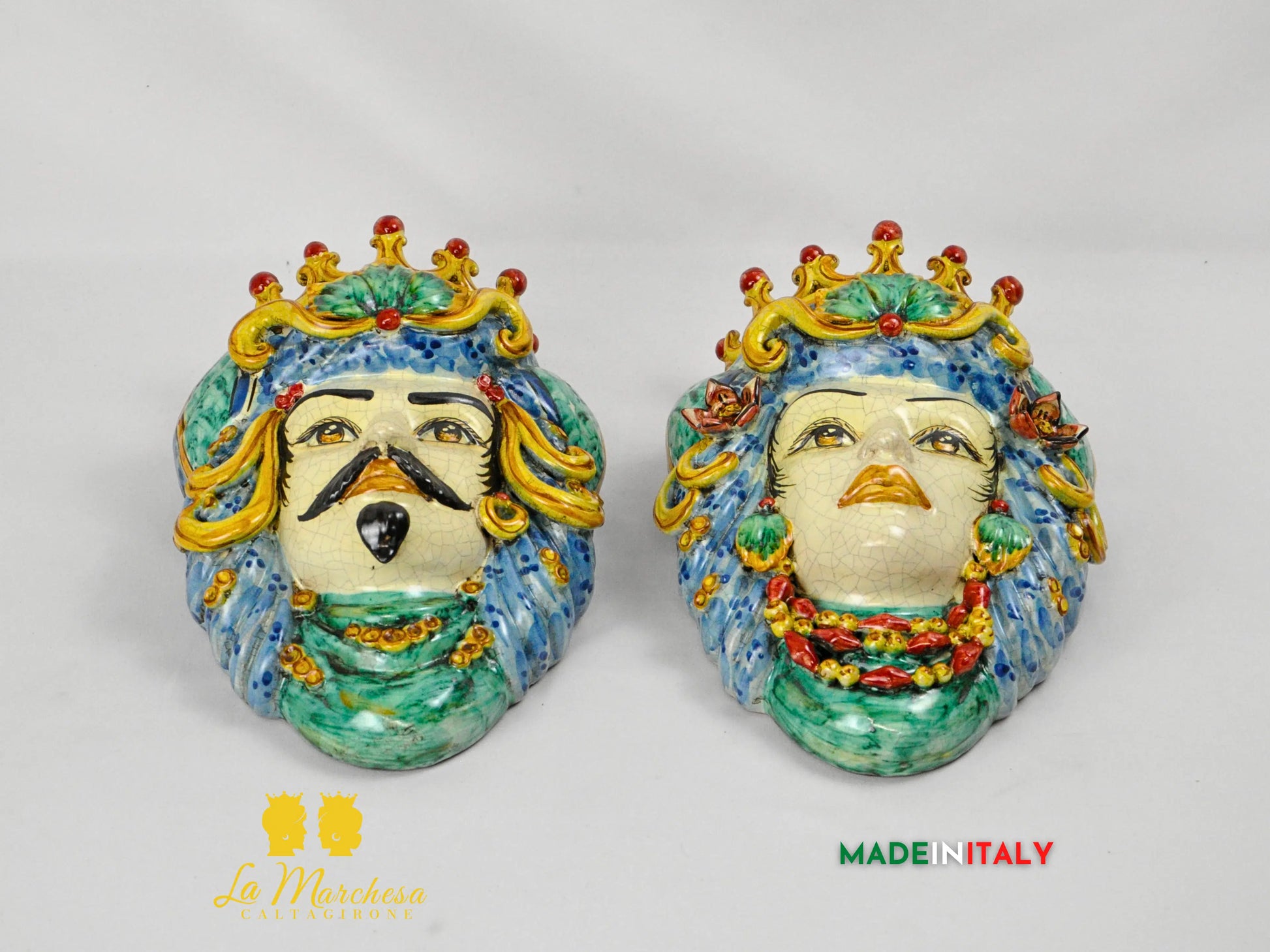 Teste di Moro in Ceramica di Caltagirone da Parete Craquelé - Vari Modelli