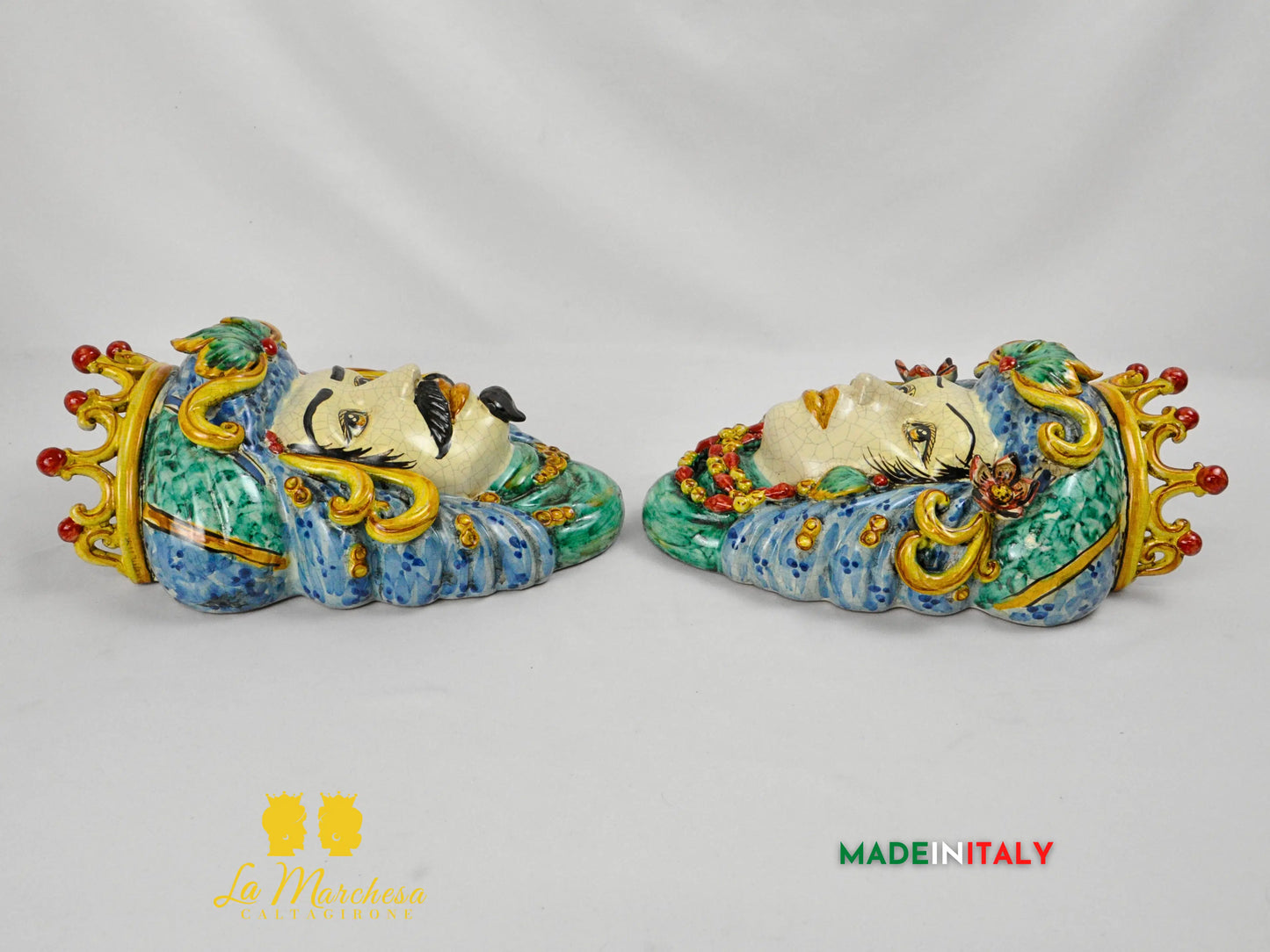 Teste di Moro in Ceramica di Caltagirone da Parete Craquelé - Vari Modelli