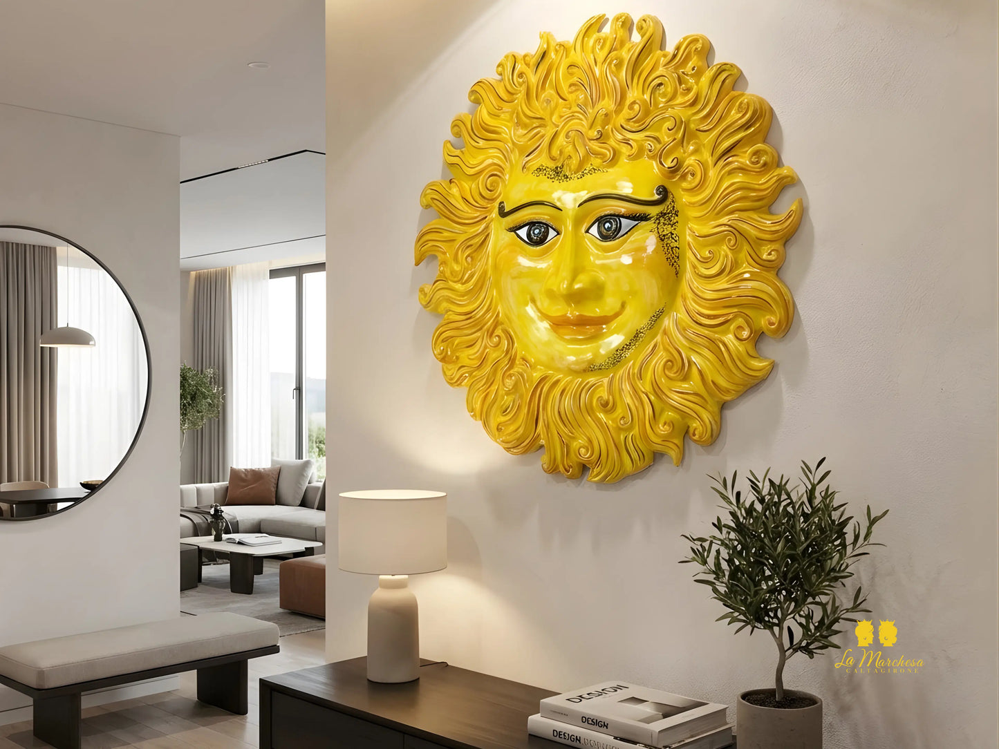 Sole Fuoco Giallo Tatuato in Ceramica di Caltagirone - Vari Modelli