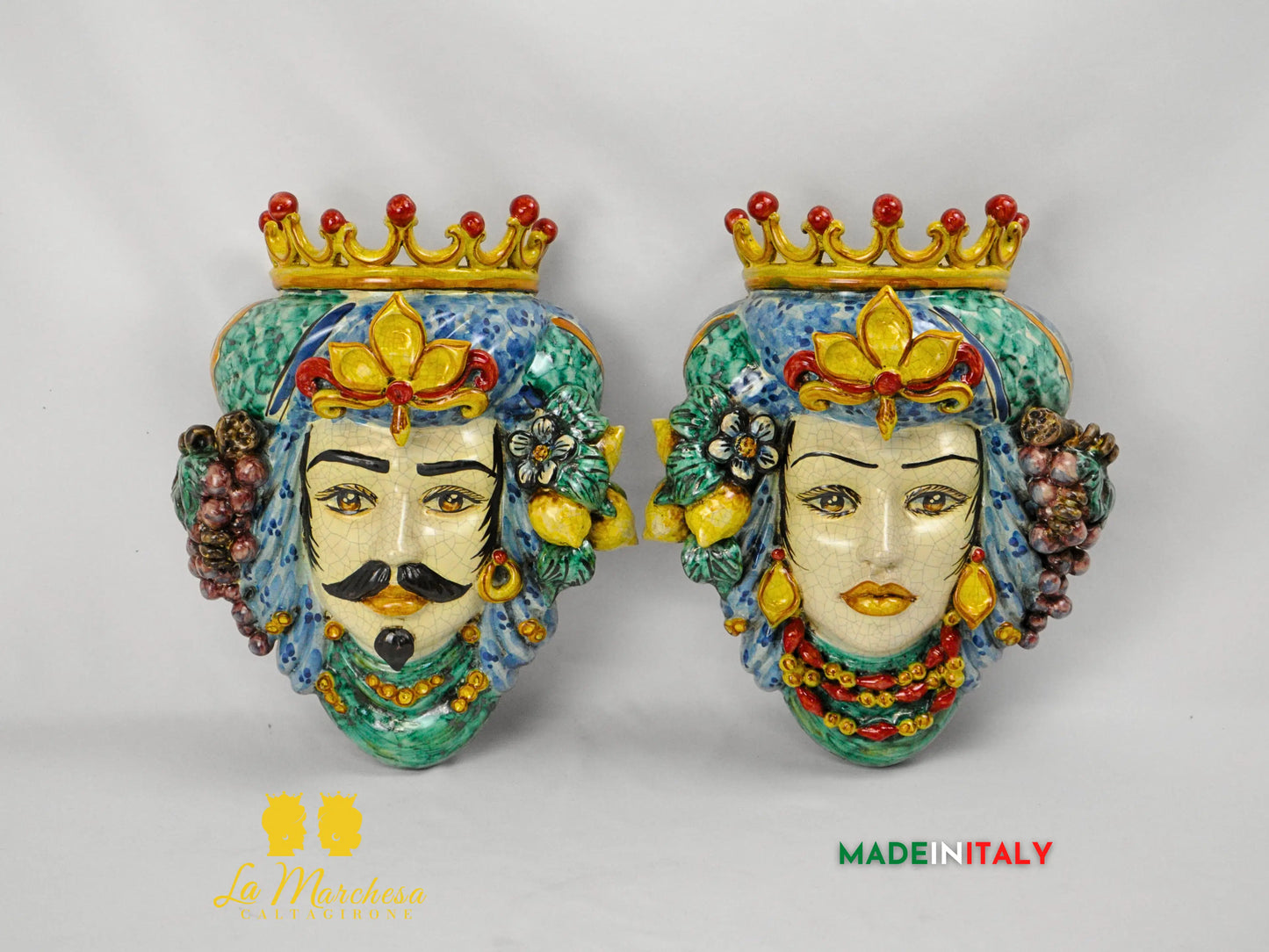 Teste di Moro in Ceramica di Caltagirone da Parete Craquelé - Vari Modelli