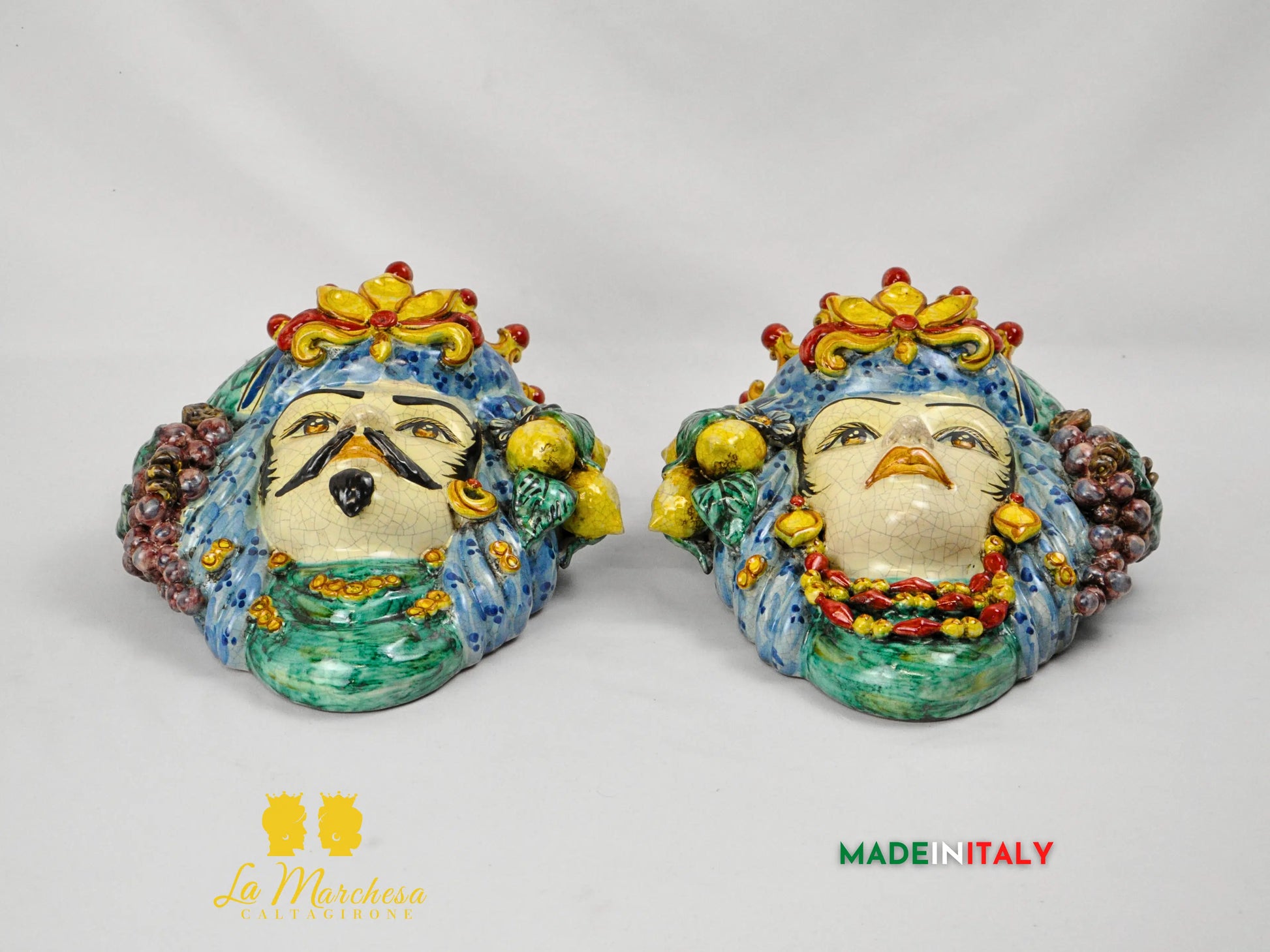 Teste di Moro in Ceramica di Caltagirone da Parete Craquelé - Vari Modelli