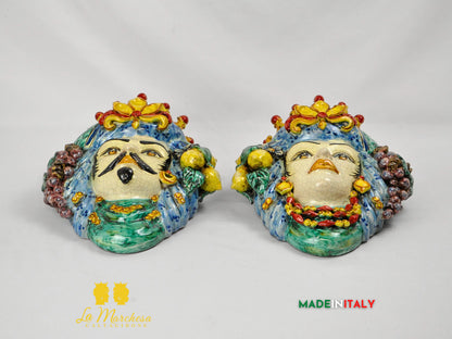 Teste di Moro in Ceramica di Caltagirone da Parete Craquelé - Vari Modelli