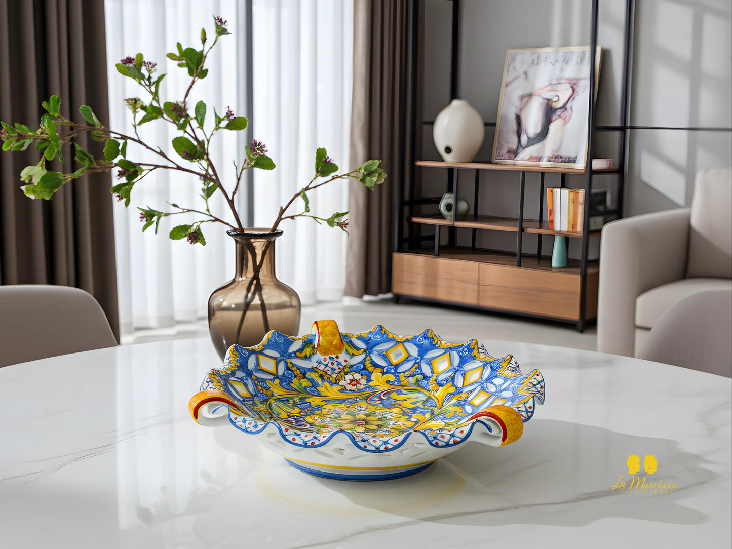 Centrotavola XL Decorato in Ceramica di Caltagirone - Varie Misure