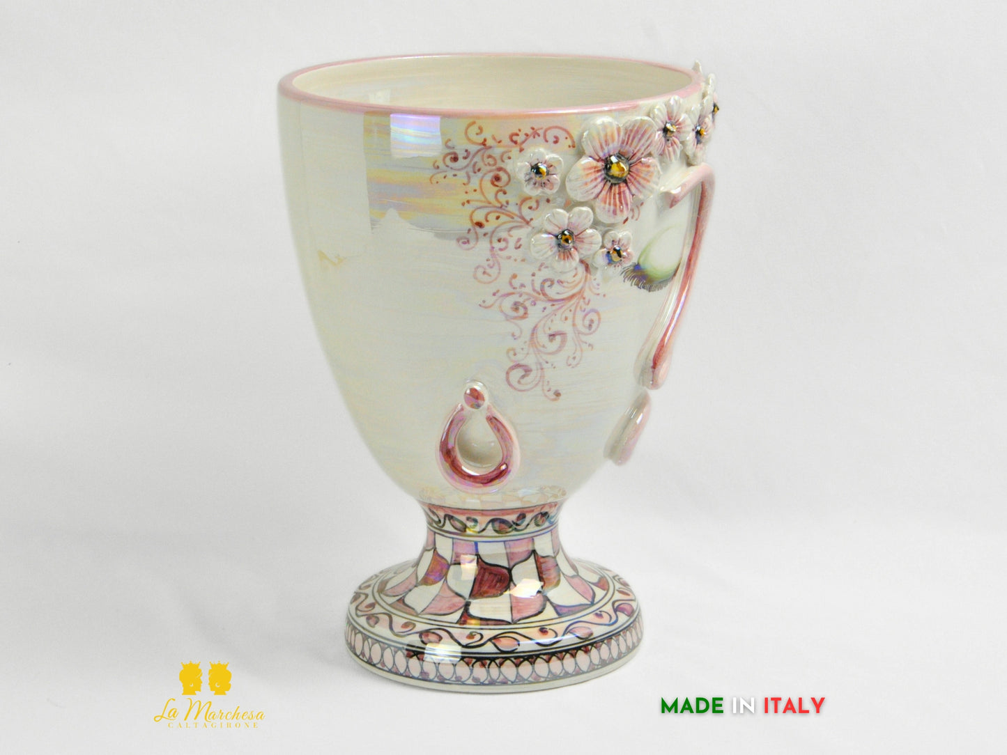 Portavaso in Ceramica di Caltagirone design Volto Madreperla 30cm