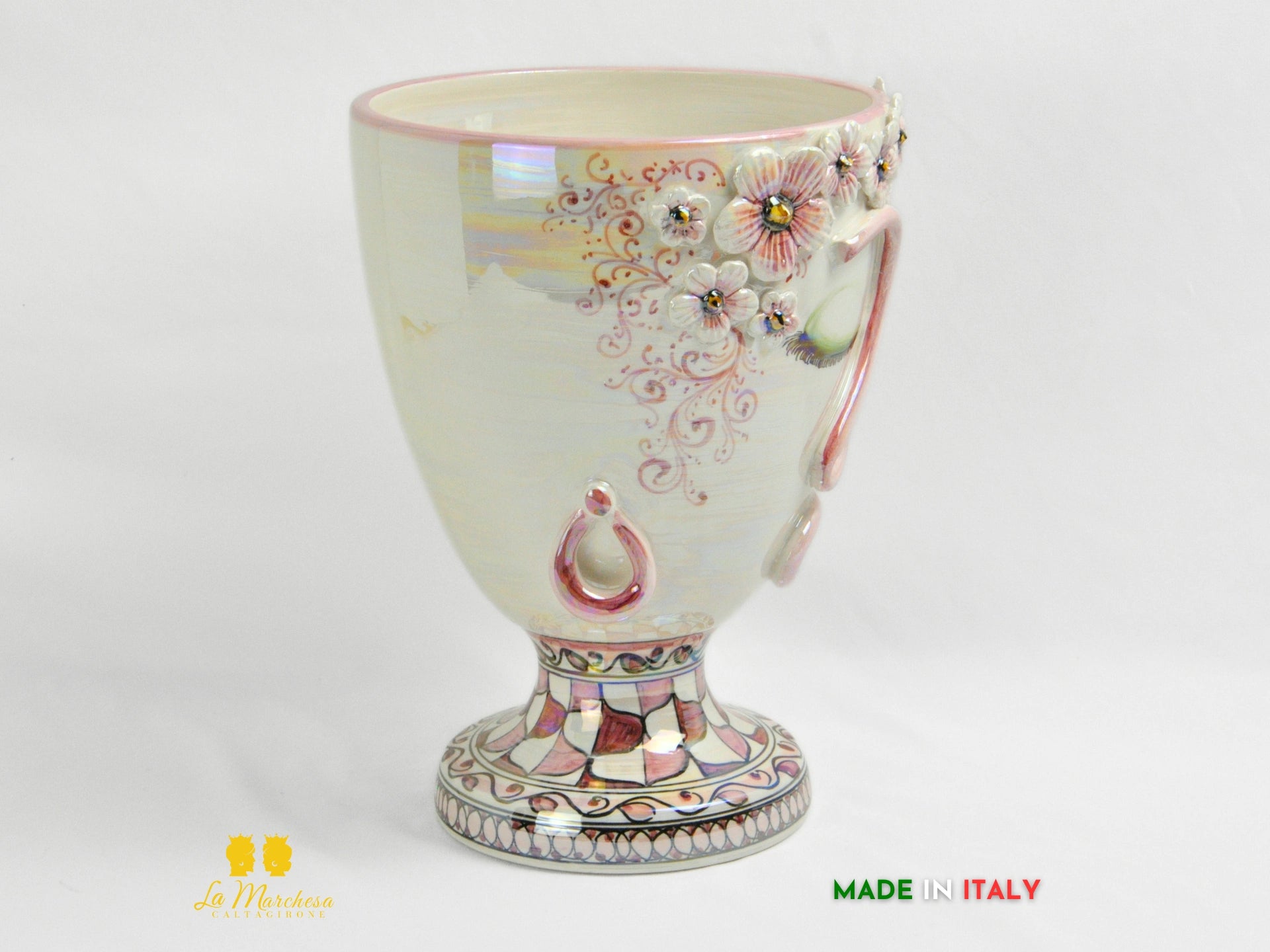 Portavaso in Ceramica di Caltagirone design Volto Madreperla 30cm