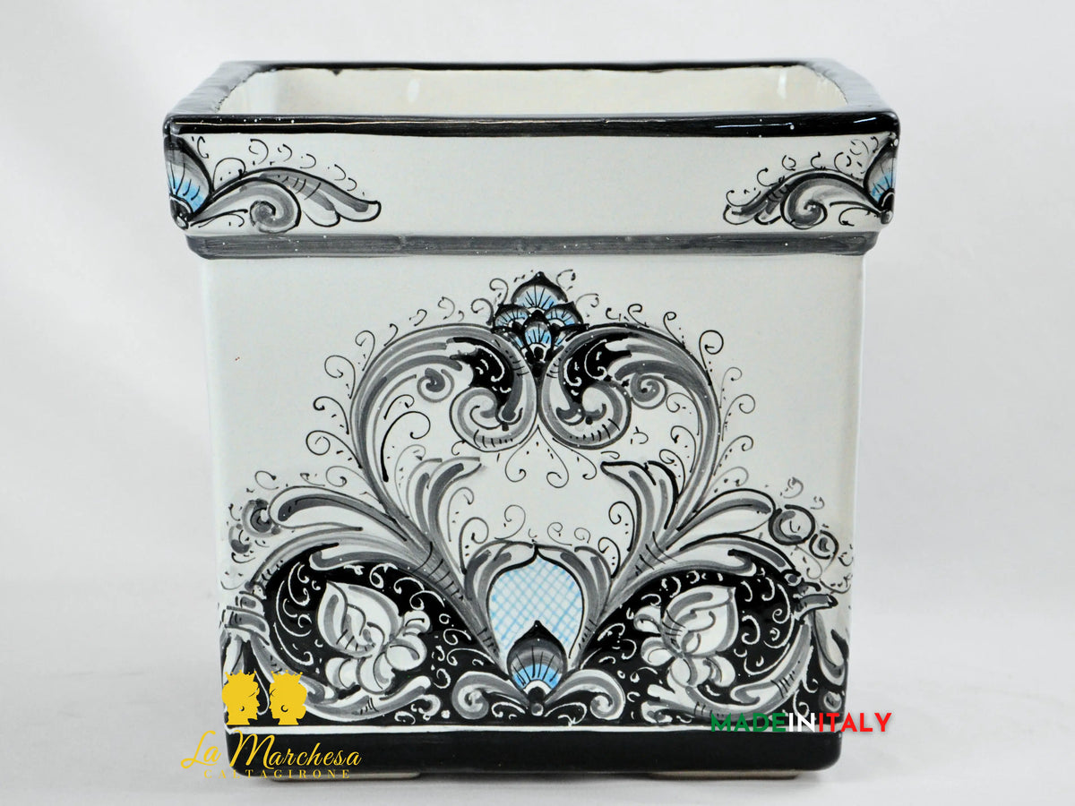 Portavaso Quadrato Decoro Barocco in Ceramica di Caltagirone 31cm - Vari Colori