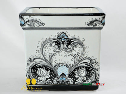 Portavaso Quadrato Decoro Barocco in Ceramica di Caltagirone 31cm - Vari Colori