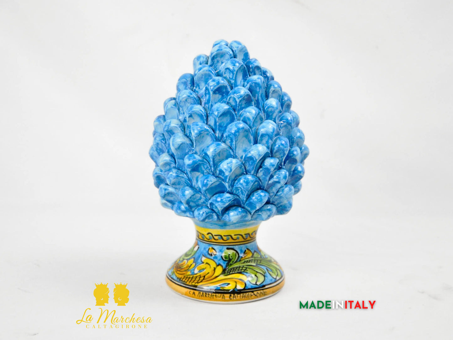 Pigna Siciliana in Ceramica di Caltagirone Celeste Base Ornato  - Varie Misure