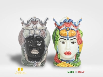 FINE SERIE Teste di Moro Ceramica di Caltagirone Barocco carretto 25cm