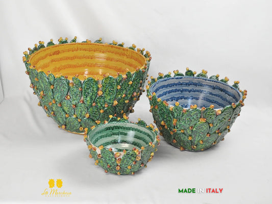Portavaso in ceramica di Caltagirone con foglie di fichi d'india - varie misure