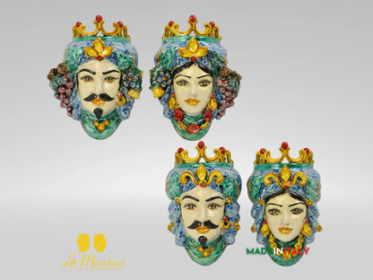 Teste di Moro in Ceramica di Caltagirone da Parete Craquelé 21cm- Vari Modelli