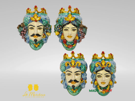 Teste di Moro in Ceramica di Caltagirone da Parete Craquelé 21cm- Vari Modelli