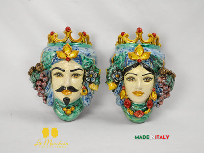Teste di Moro in Ceramica di Caltagirone da Parete Craquelé 21cm- Vari Modelli
