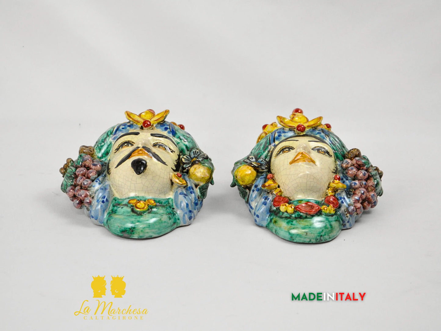 Teste di Moro in Ceramica di Caltagirone da Parete Craquelé 21cm- Vari Modelli