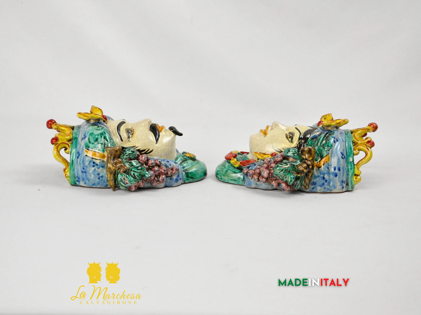 Teste di Moro in Ceramica di Caltagirone da Parete Craquelé 21cm- Vari Modelli