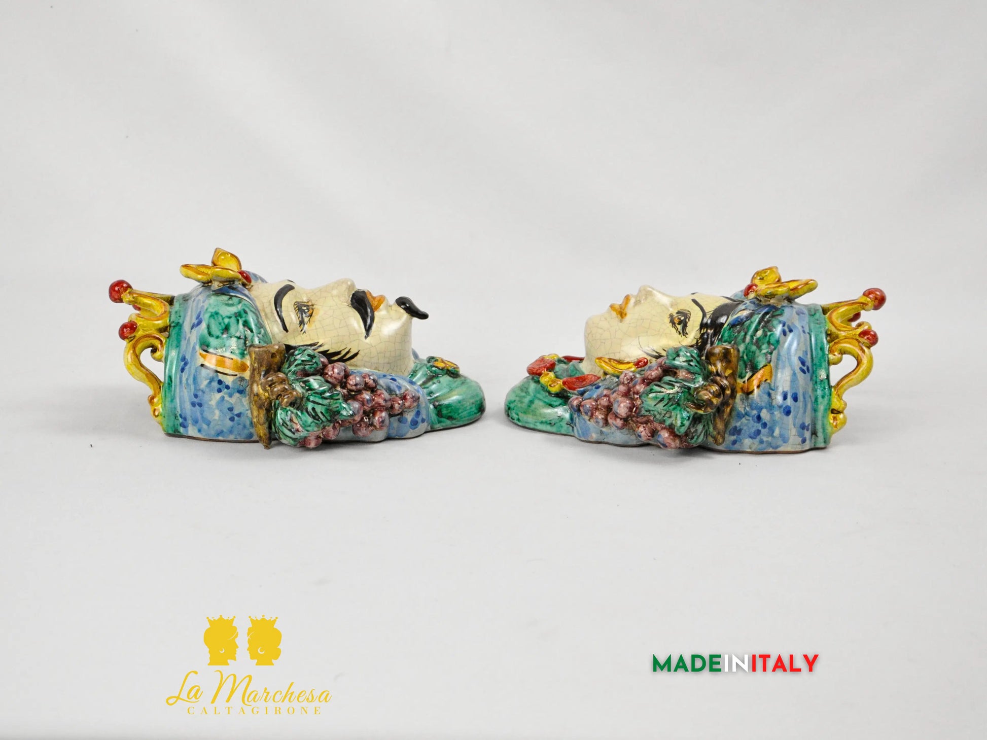 Teste di Moro in Ceramica di Caltagirone da Parete Craquelé 21cm- Vari Modelli