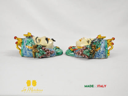 Teste di Moro in Ceramica di Caltagirone da Parete Craquelé 21cm- Vari Modelli