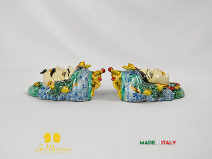 Teste di Moro in Ceramica di Caltagirone da Parete Craquelé 21cm- Vari Modelli