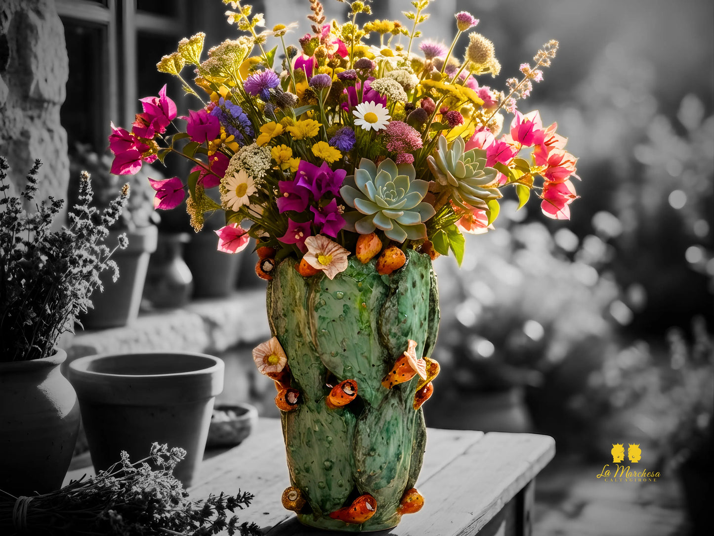 Vaso Fichi D'India in Ceramica di Caltagirone 32cm