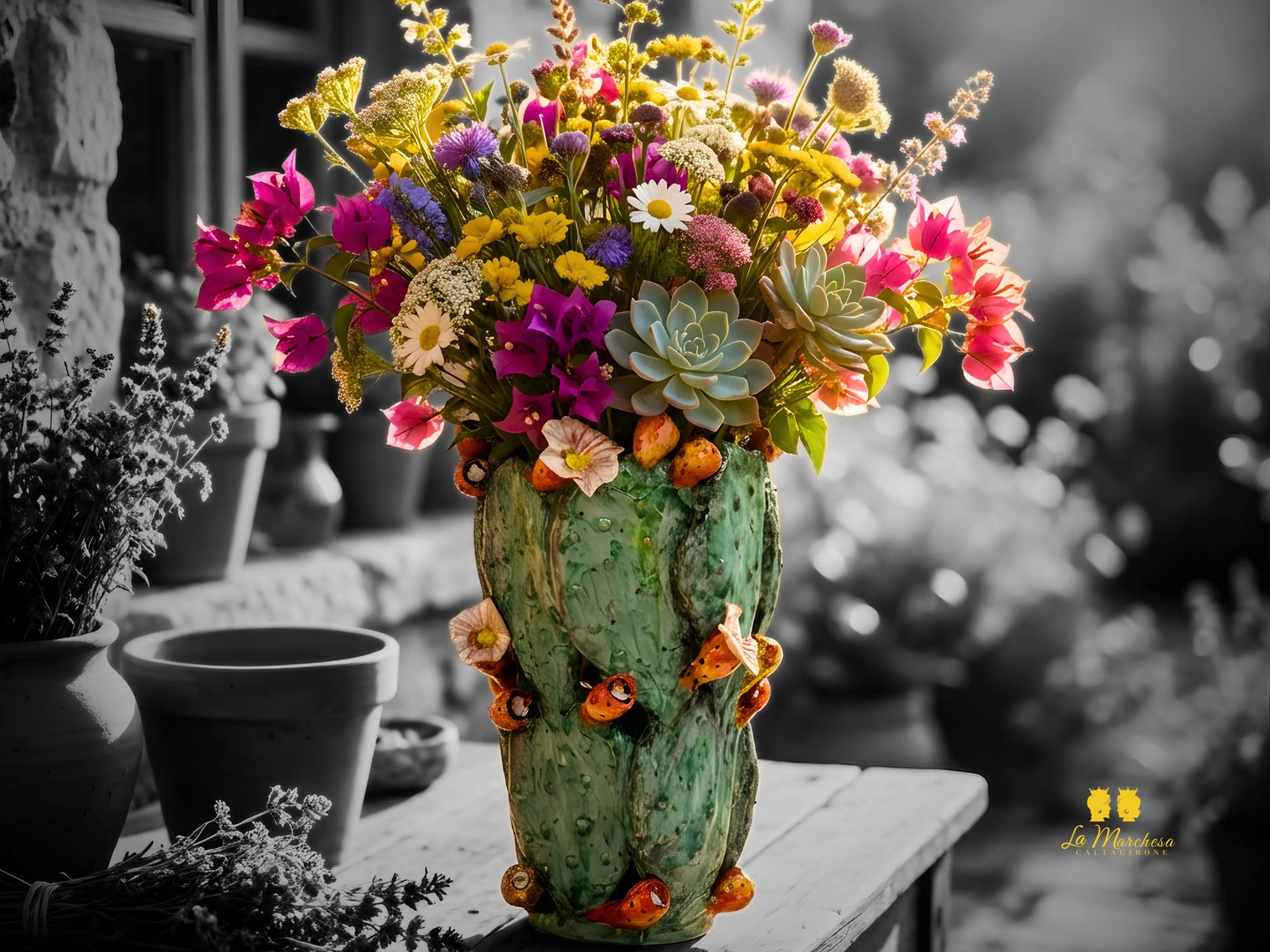 Vaso Fichi D'India in Ceramica di Caltagirone 32cm